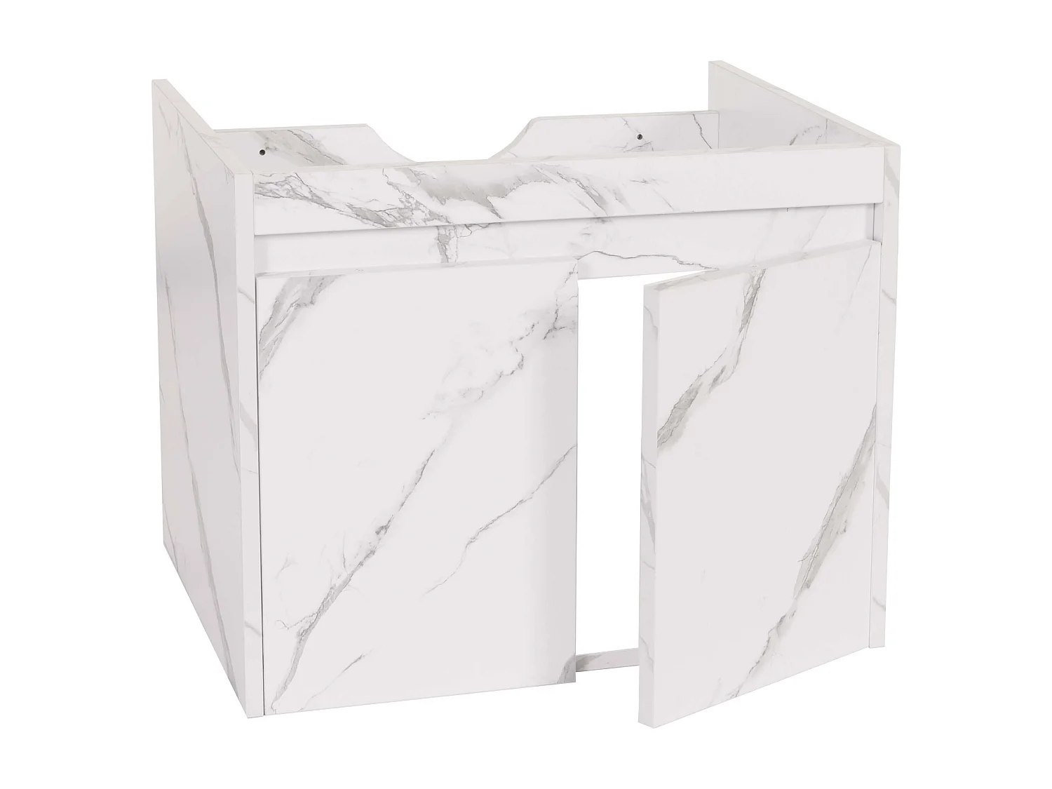 Meuble sous-lavabo MCW-L86,  aspect marbre blanc