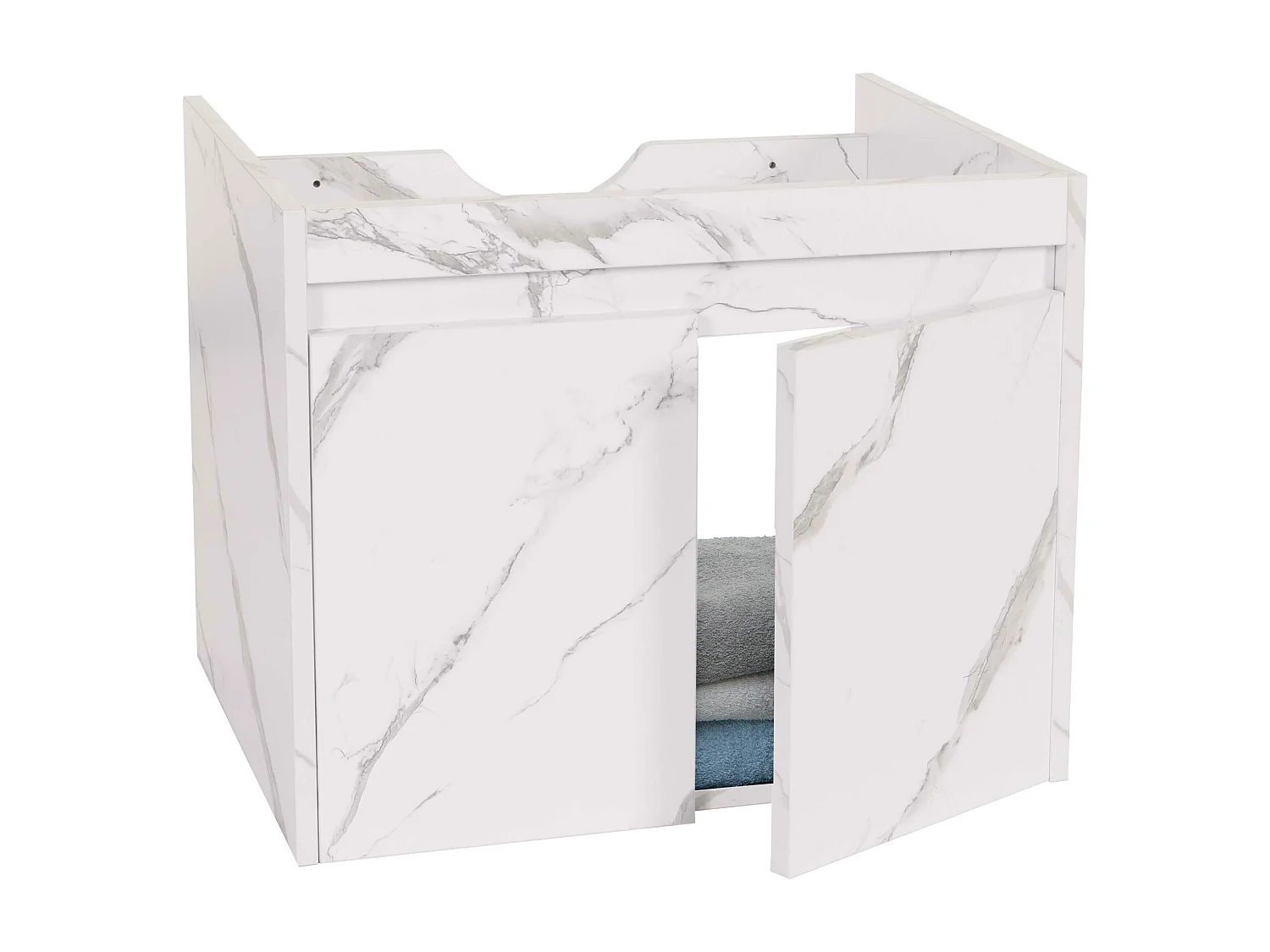 Meuble sous-lavabo MCW-L86,  aspect marbre blanc