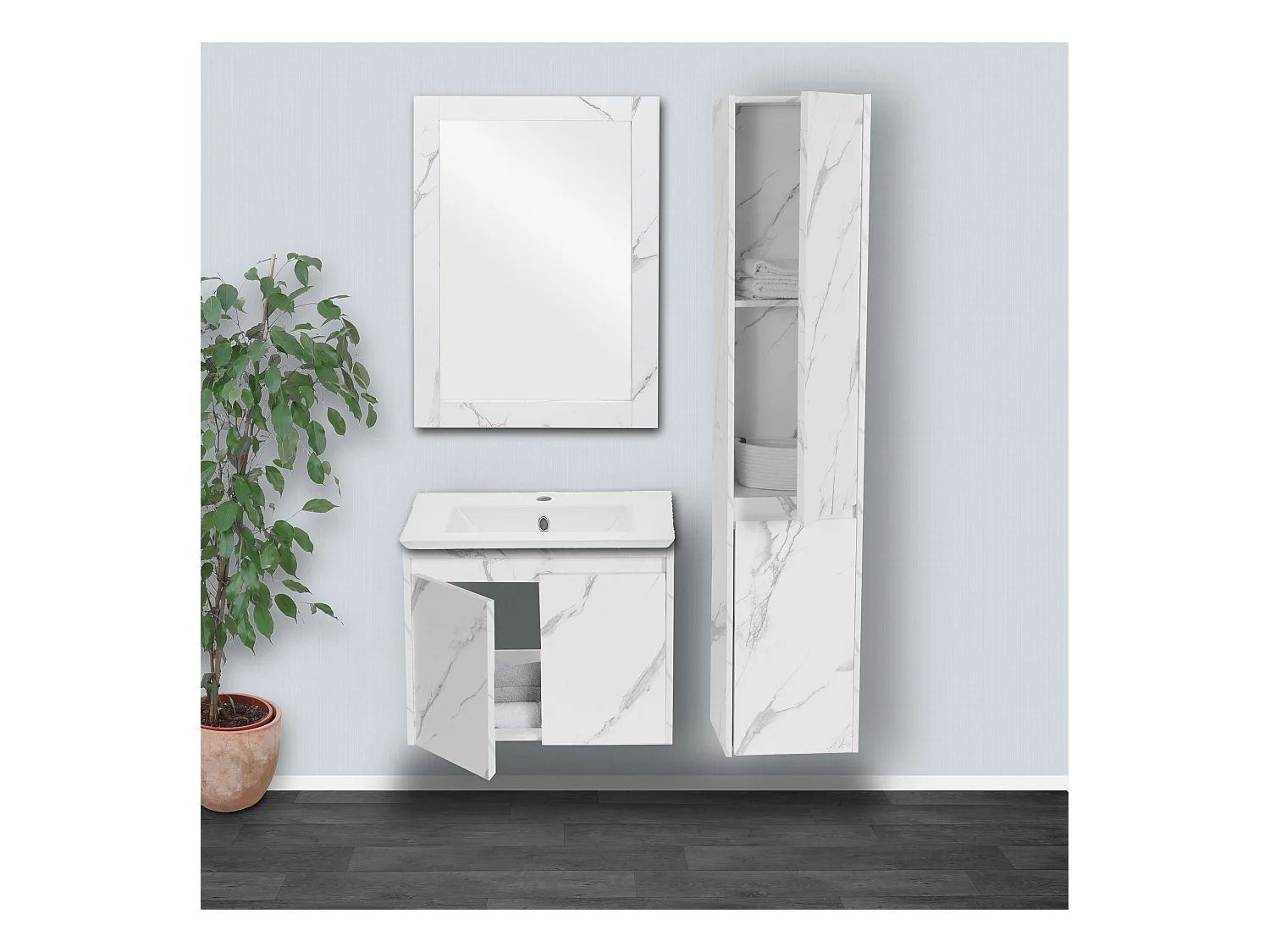 Ensemble pour salle de bain MCW-L86,  aspect marbre blanc