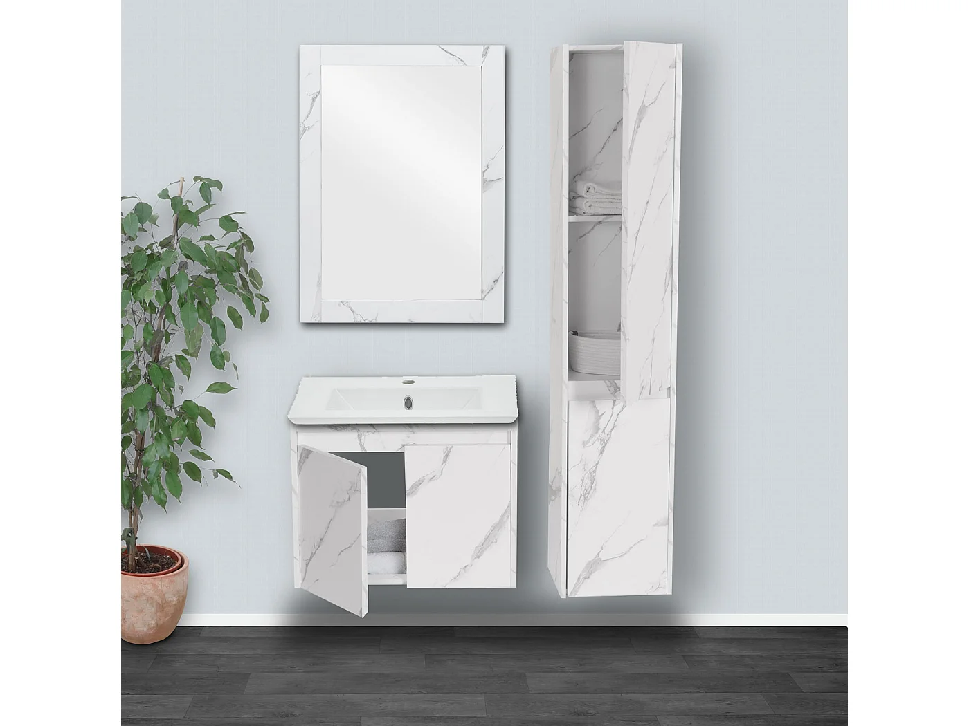 Ensemble pour salle de bain MCW-L86,  aspect marbre blanc