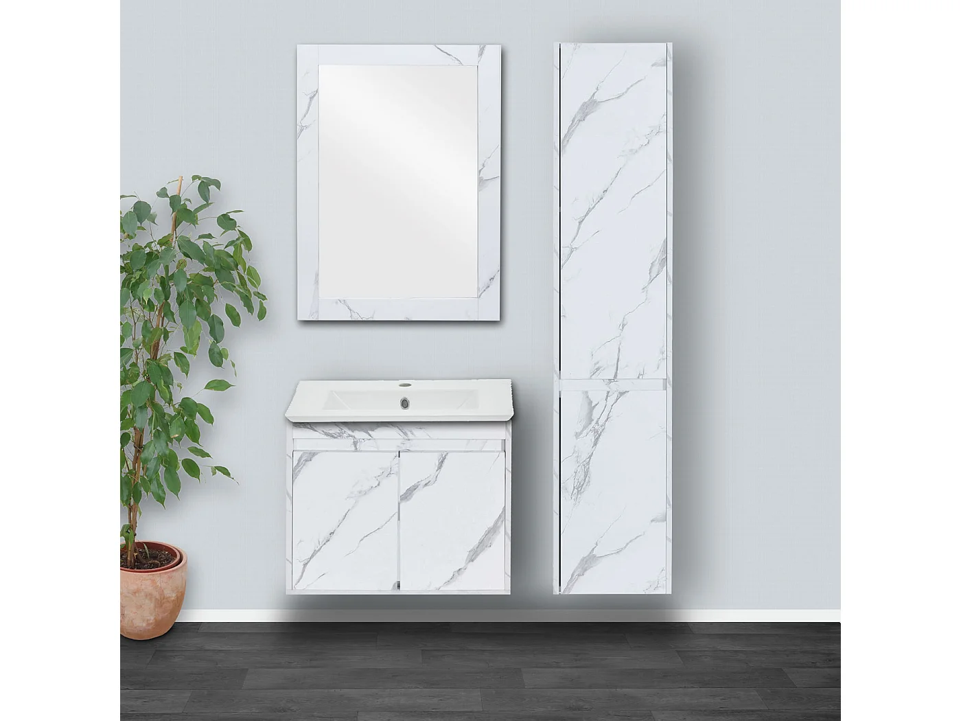 Ensemble pour salle de bain MCW-L86,  aspect marbre blanc