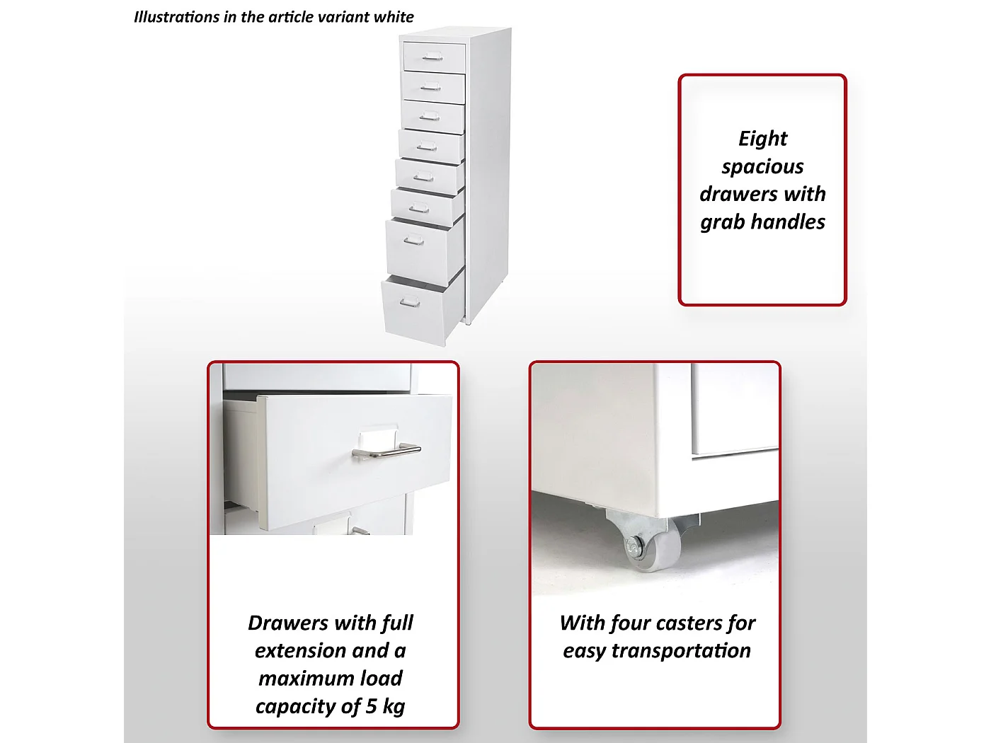 Caisson roulant Preston T851,  gris foncé blanc - gris foncé