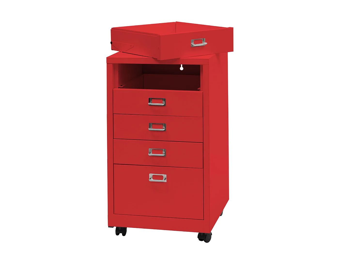 Cassettiera armadietto ufficio con ruote MCW-L49 acciaio 5 cassetti 75x40x41cm rosso