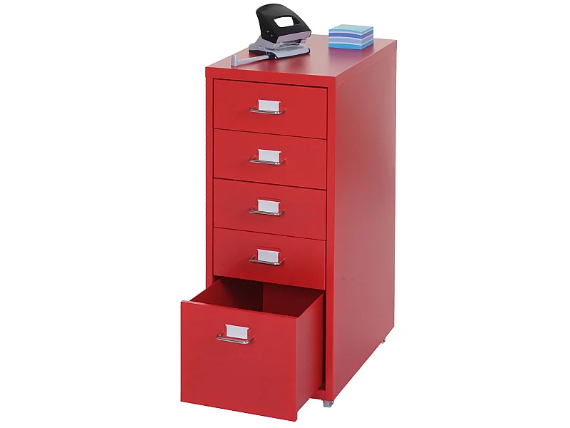 Cassettiera classificatore ufficio mobile Boston T851 con ruote 5 cassetti 69x28x41cm rosso