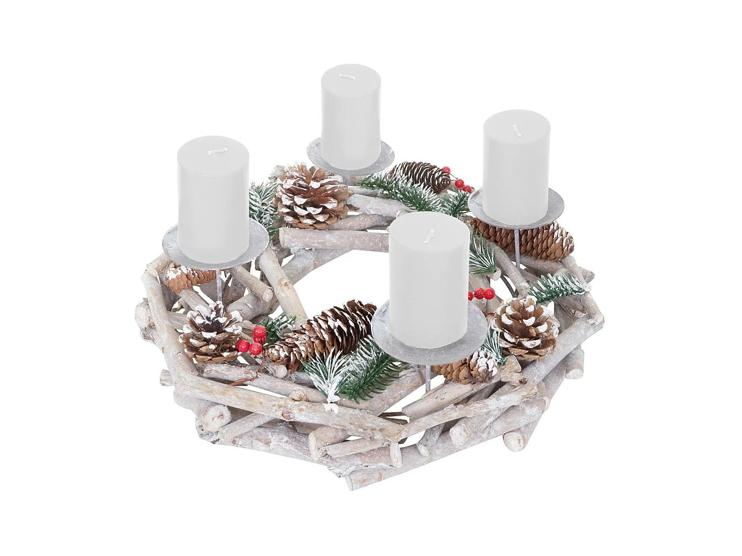 Couronne de l'Avent ronde en bois bougies blanches,  bougies blanches