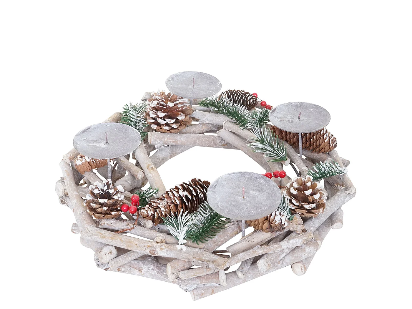Couronne de l'Avent ronde en bois bougies blanches,  bougies blanches