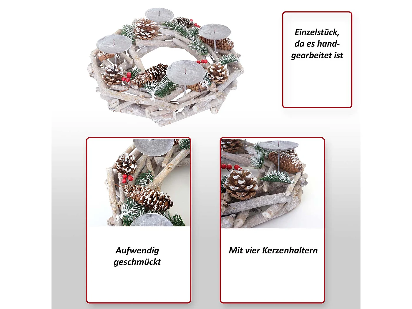 Couronne de l'Avent ronde en bois bougies blanches,  bougies blanches