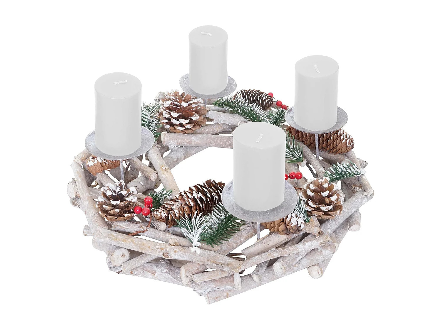 Couronne de l'Avent ronde en bois bougies blanches,  bougies blanches