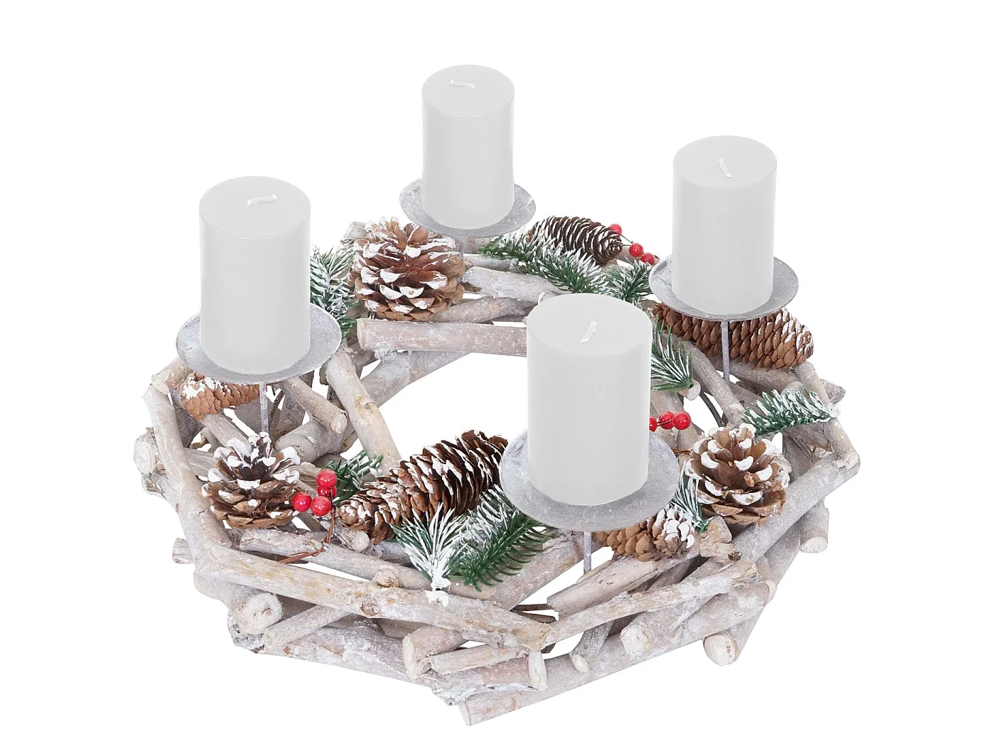 Couronne de l'Avent ronde en bois bougies blanches,  bougies blanches