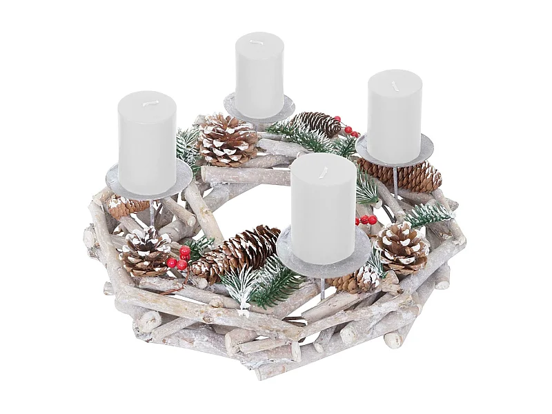 Couronne de l'Avent ronde en bois bougies blanches,  bougies blanches