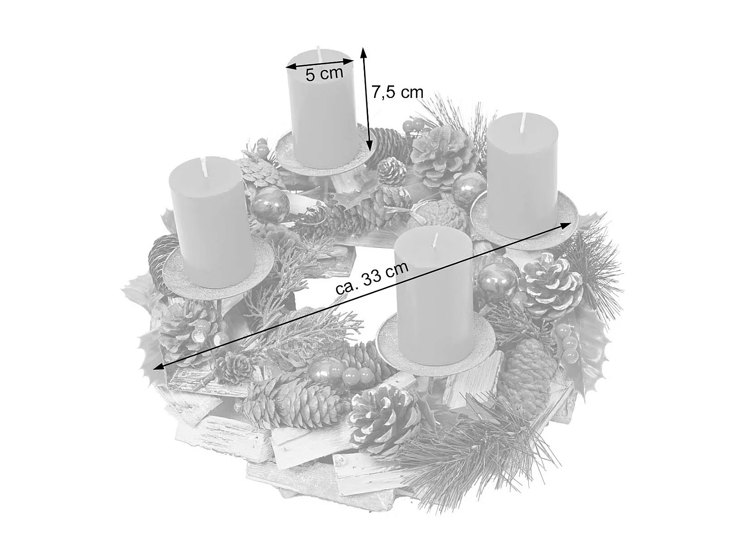 Wianek adwentowy MCW-H49 drewniany z czerwonymi świecami,  w zestawie 4 świeczki czerwone