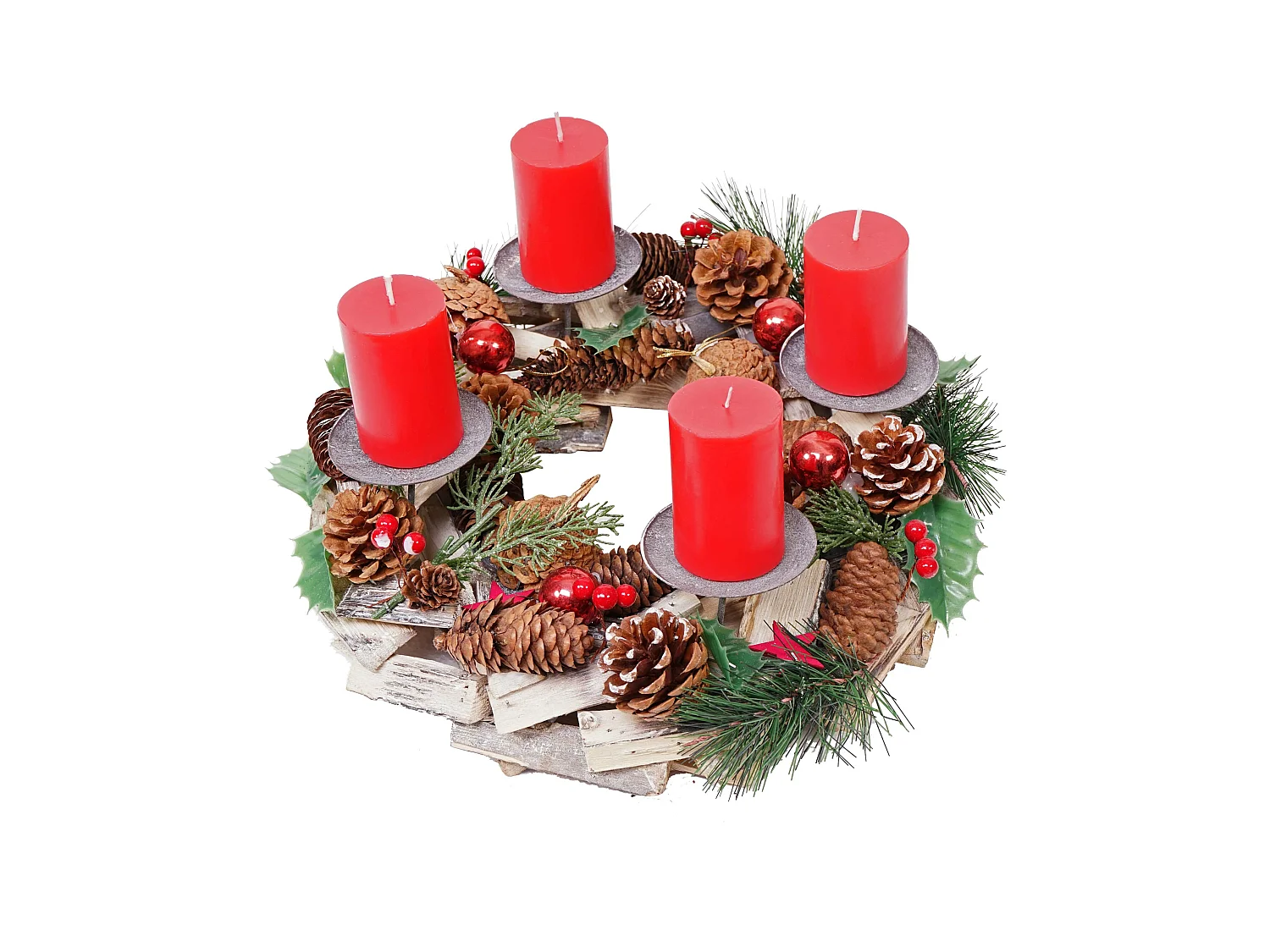 Couronne de l'Avent MCW-H49 Bois sans bougies,  avec 4 bougies rouges