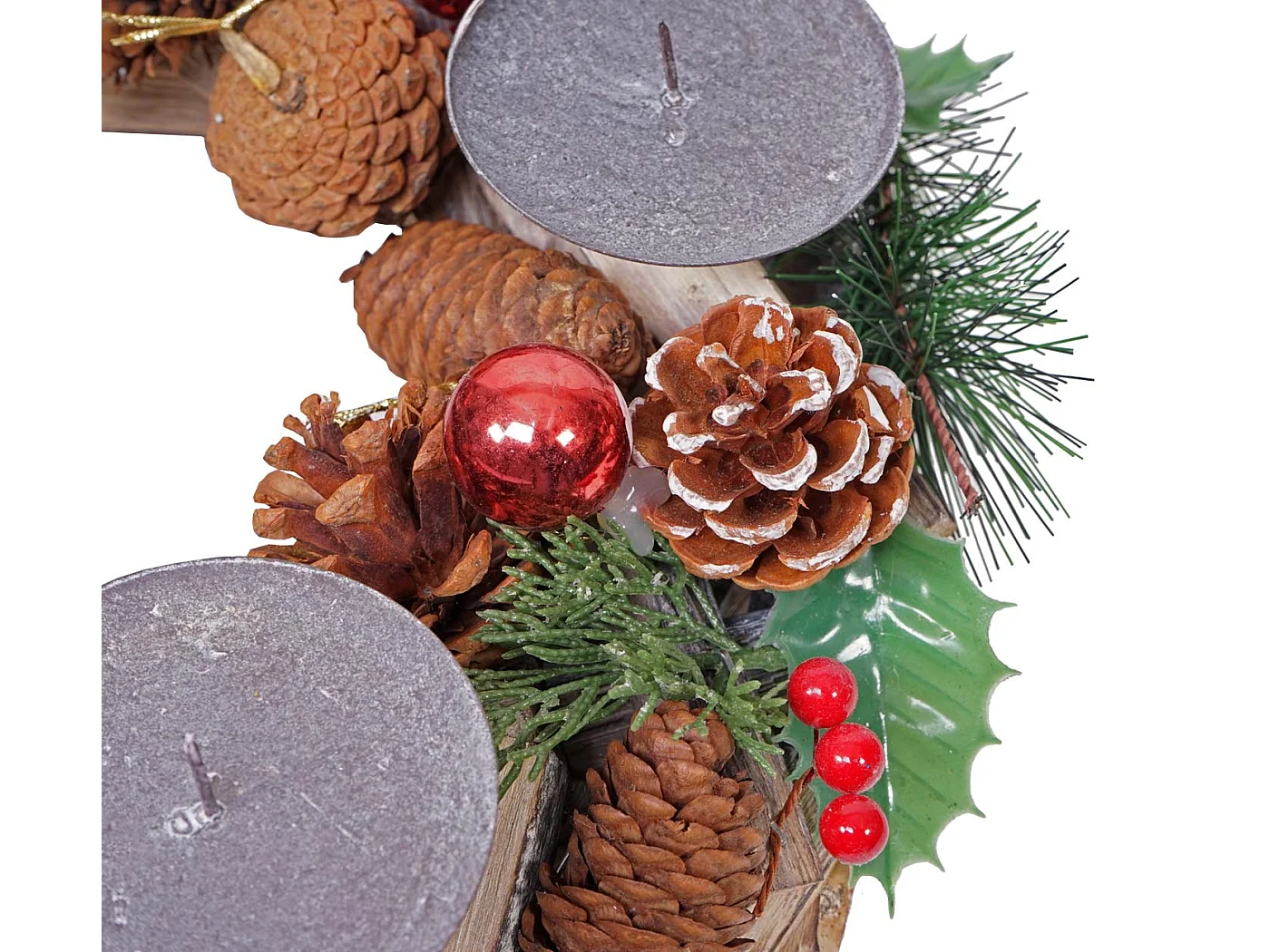 Portacandele circolare avvento natalizio MCW-H49 33cm legno e metallo con 4 candele