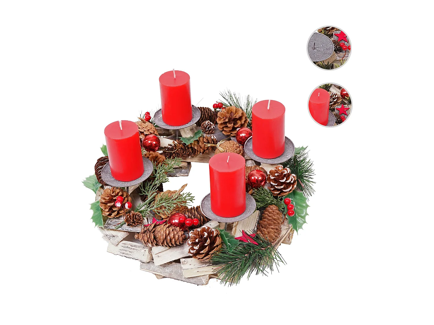 Portacandele circolare avvento natalizio MCW-H49 33cm legno e metallo con 4 candele