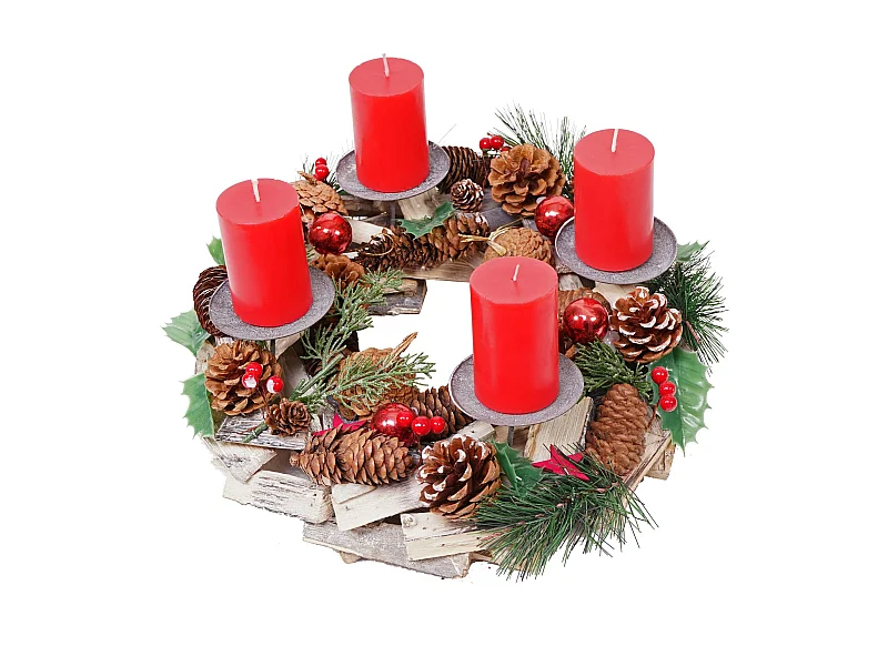 Portacandele circolare avvento natalizio MCW-H49 33cm legno e metallo con 4 candele