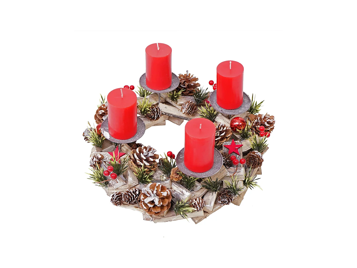 Couronne de l'Avent MCW-H50 Bois sans bougies,  avec 4 bougies rouges