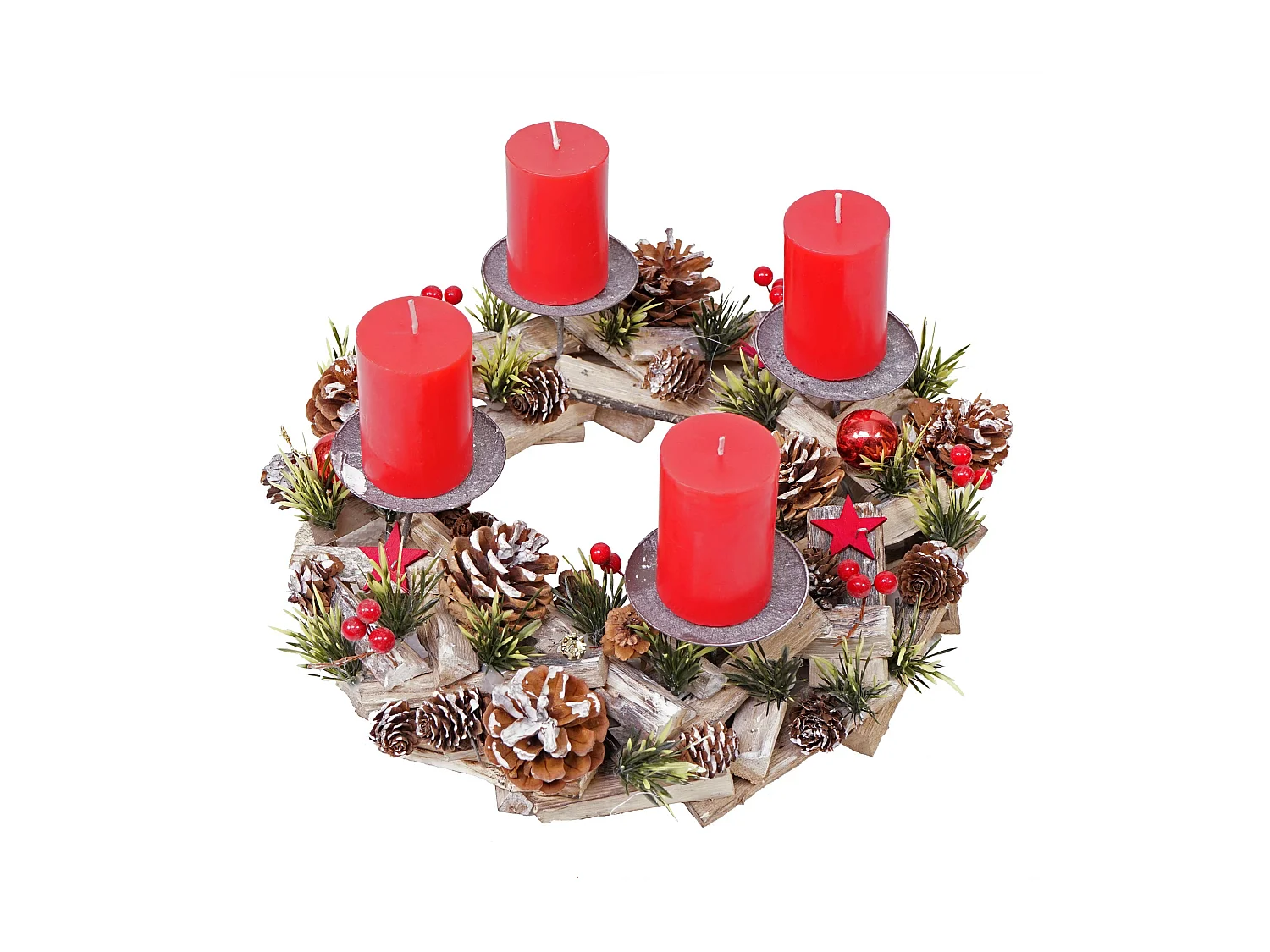 Coroa do Advento MCW-H50 Madeira com velas vermelhas,  inclui 4 velas vermelhas