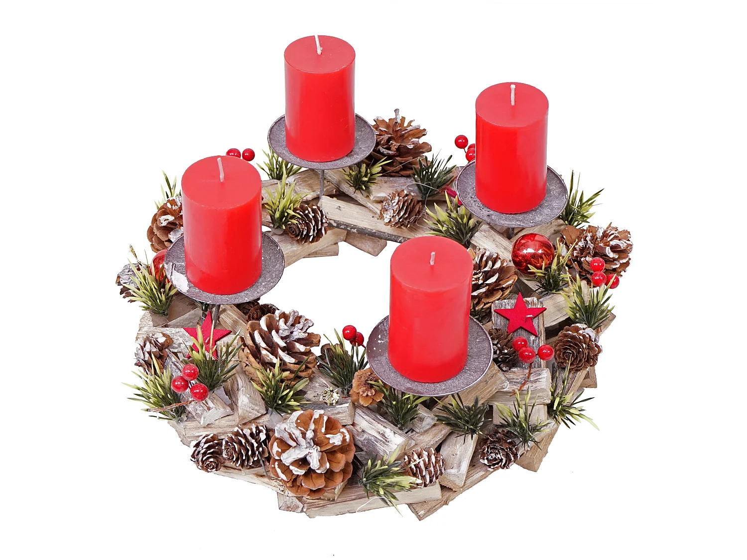 Couronne de l'Avent MCW-H50 Bois sans bougies,  avec 4 bougies rouges