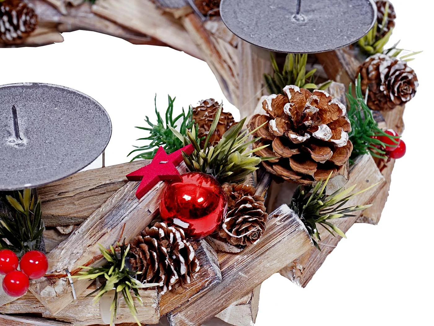 Couronne de l'Avent MCW-H50 Bois sans bougies,  avec 4 bougies rouges