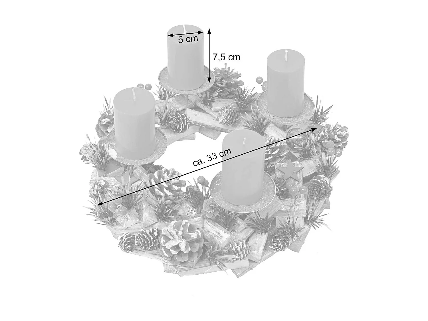 Couronne de l'Avent MCW-H50 Bois sans bougies,  avec 4 bougies rouges