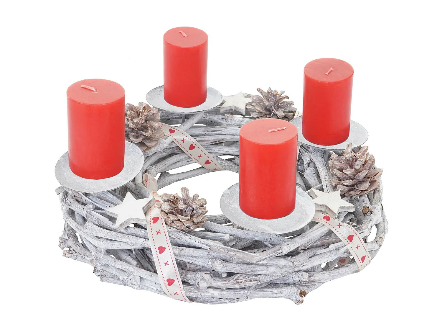 Corona de Adviento de madera Ø 30cm con velas rojo,  con velas, rojo
