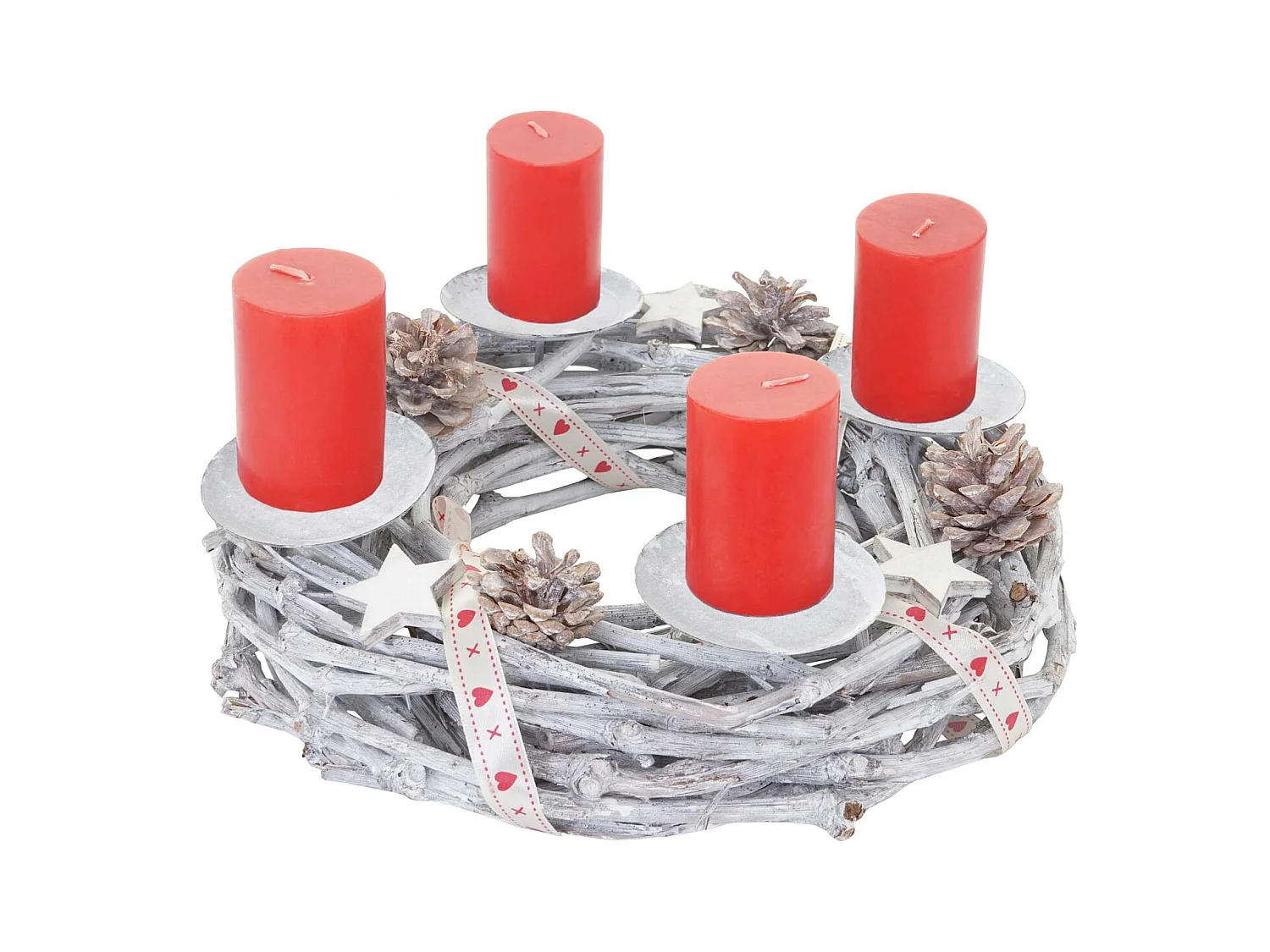 Couronne de l'avent en bois Ø 30cm avec bougies rouge,  avec des bougies, rouge