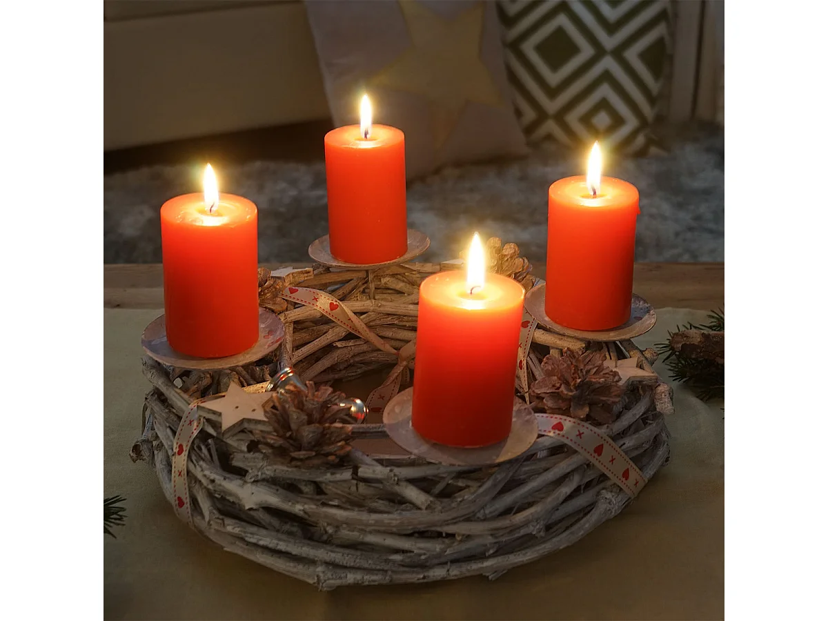 Couronne de l'avent en bois Ø 30cm avec bougies rouge,  avec des bougies, rouge