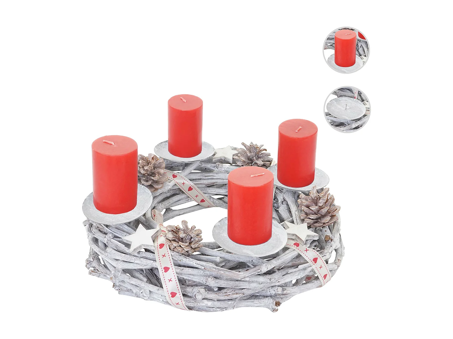 Couronne de l'avent en bois Ø 30cm avec bougies rouge,  avec des bougies, rouge