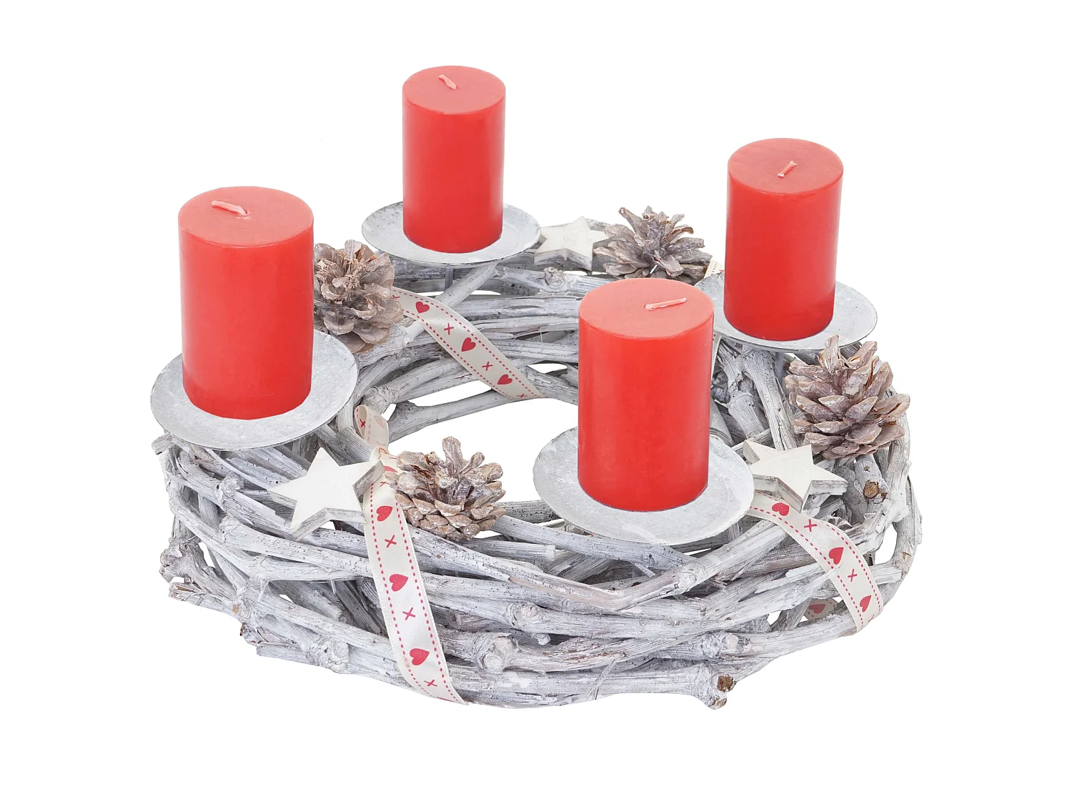 Coroa de Advento em madeira Ø 30cm com velas vermelhas,  com velas, vermelho