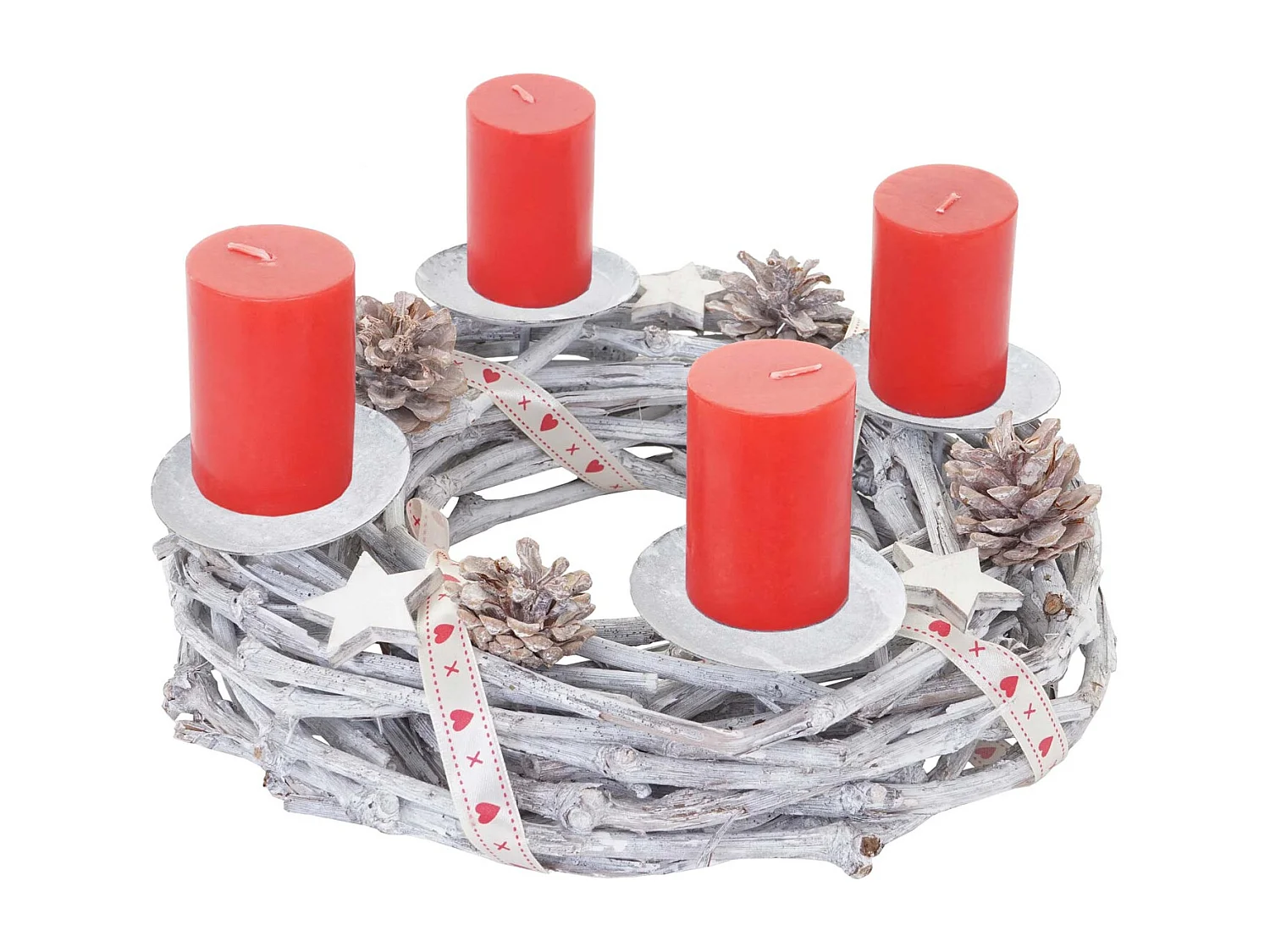 Coroa de Advento em madeira Ø 30cm com velas vermelhas,  com velas, vermelho