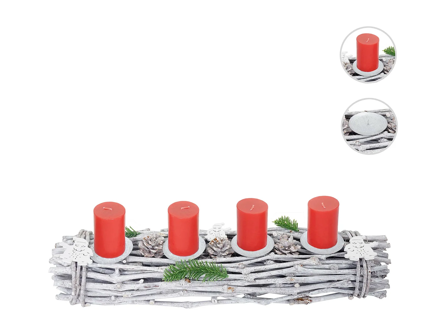 Coroa de Advento velas de madeira alongadas vermelho,  com velas, vermelho