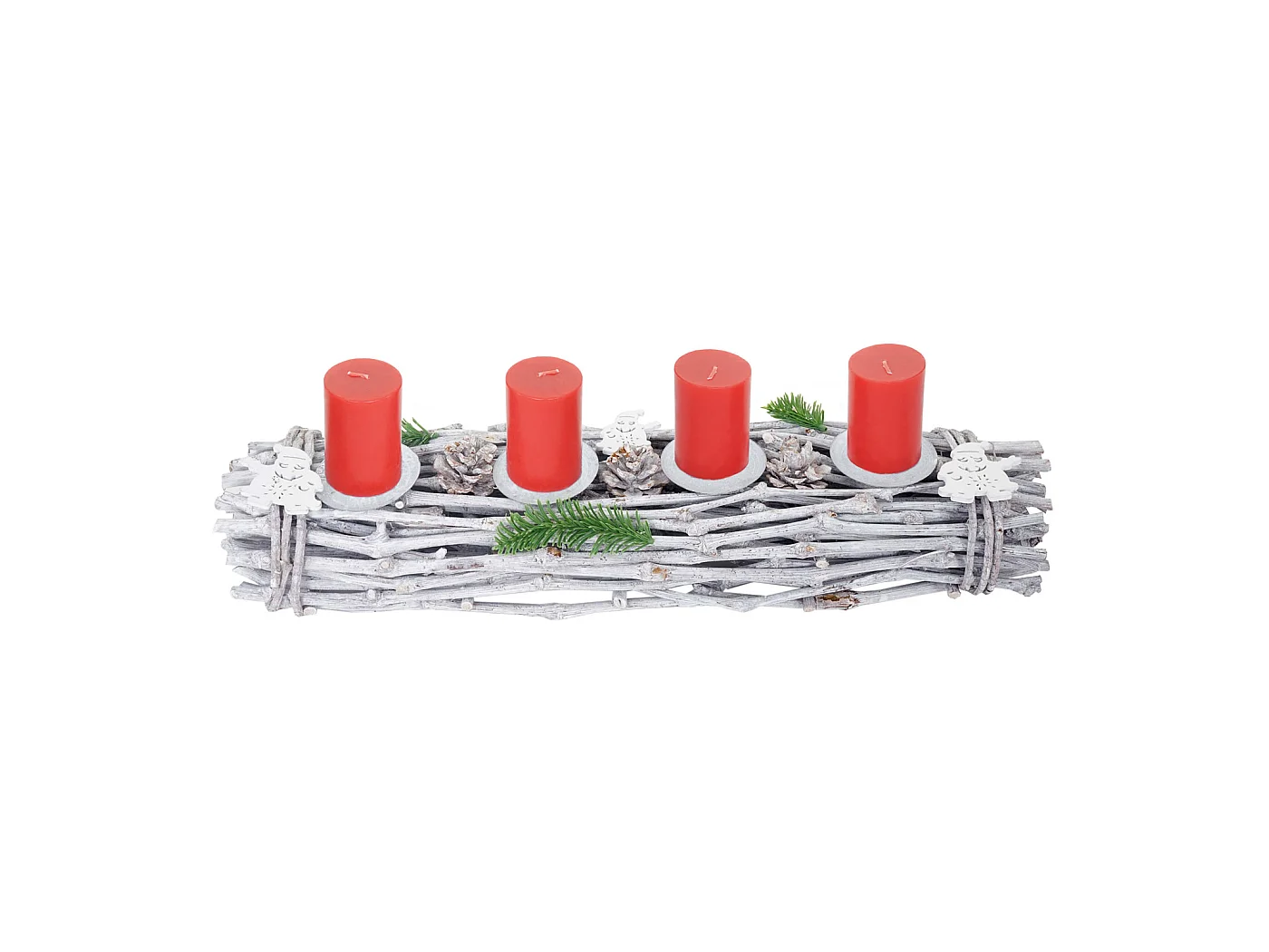 Couronne de l'Avent oblongue bougies bois rouge,  sans bougies