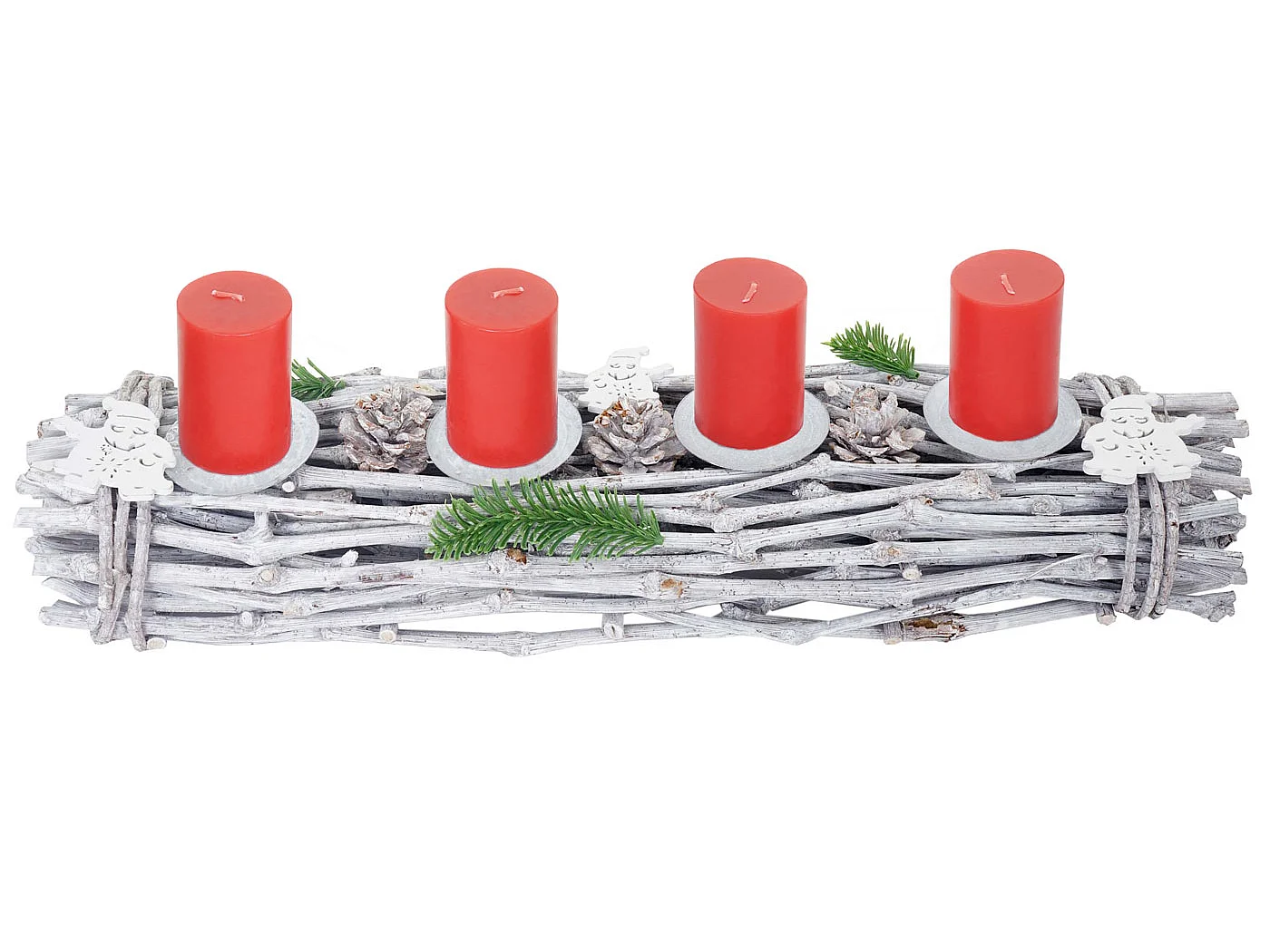 Adventskranz länglich Holz Kerzen rot, Mit Kerzen, rot
