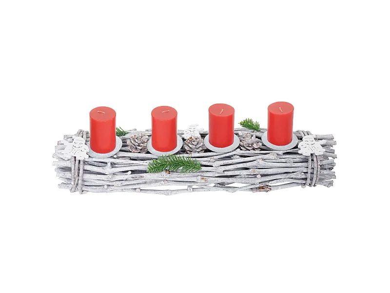 Coroa de Advento velas de madeira alongadas vermelho,  com velas, vermelho