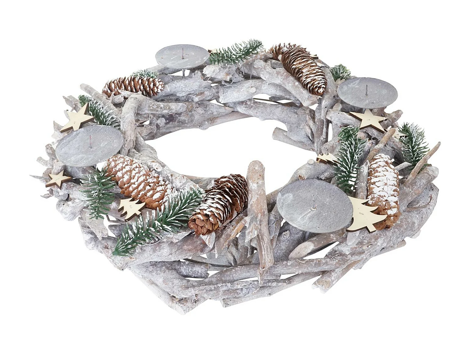 Adventskranz XXL rund Holz ohne Kerzen, Ohne Kerzen