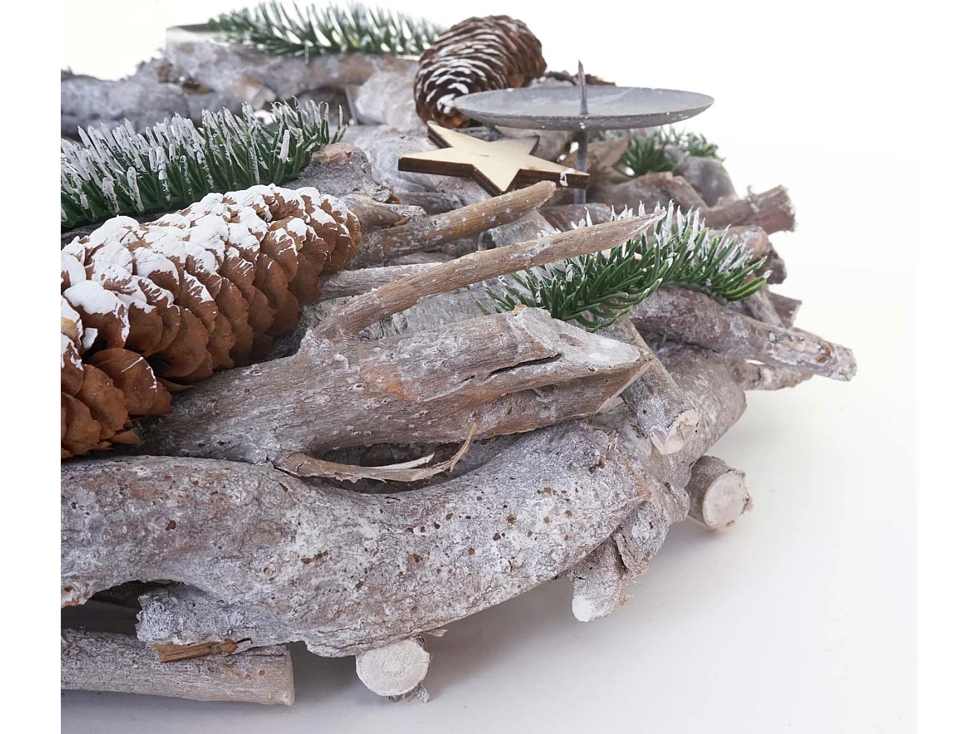 Adventskranz XXL rund Holz ohne Kerzen, Ohne Kerzen