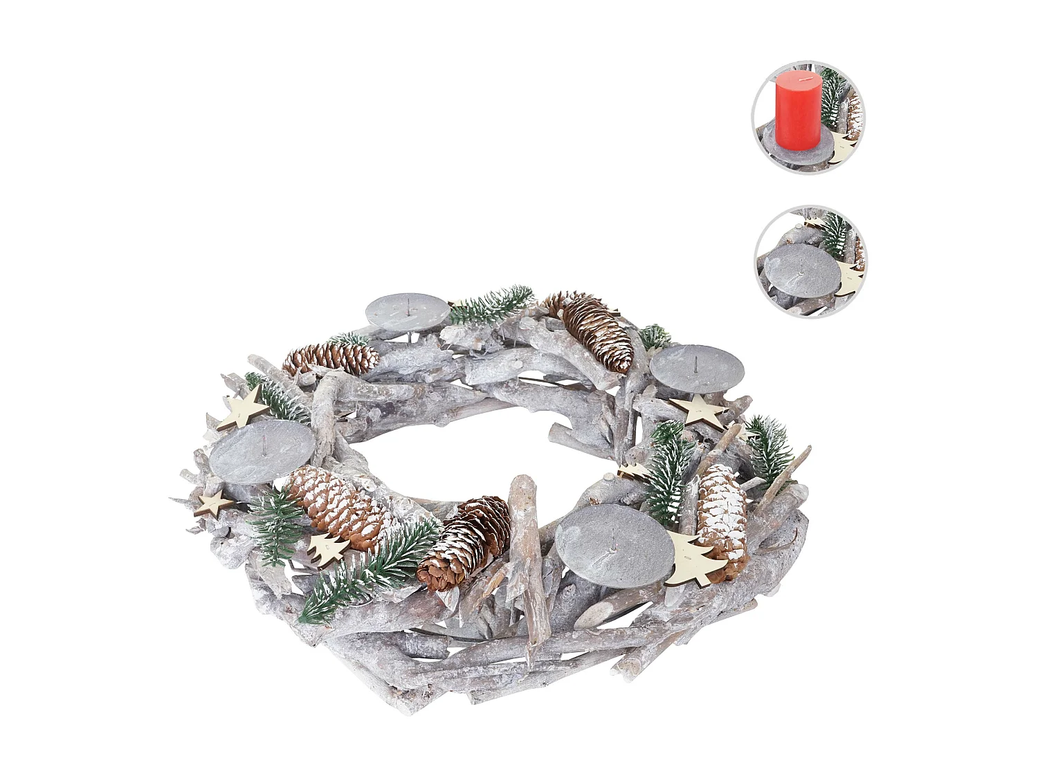 Adventskranz XXL rund Holz ohne Kerzen, Ohne Kerzen