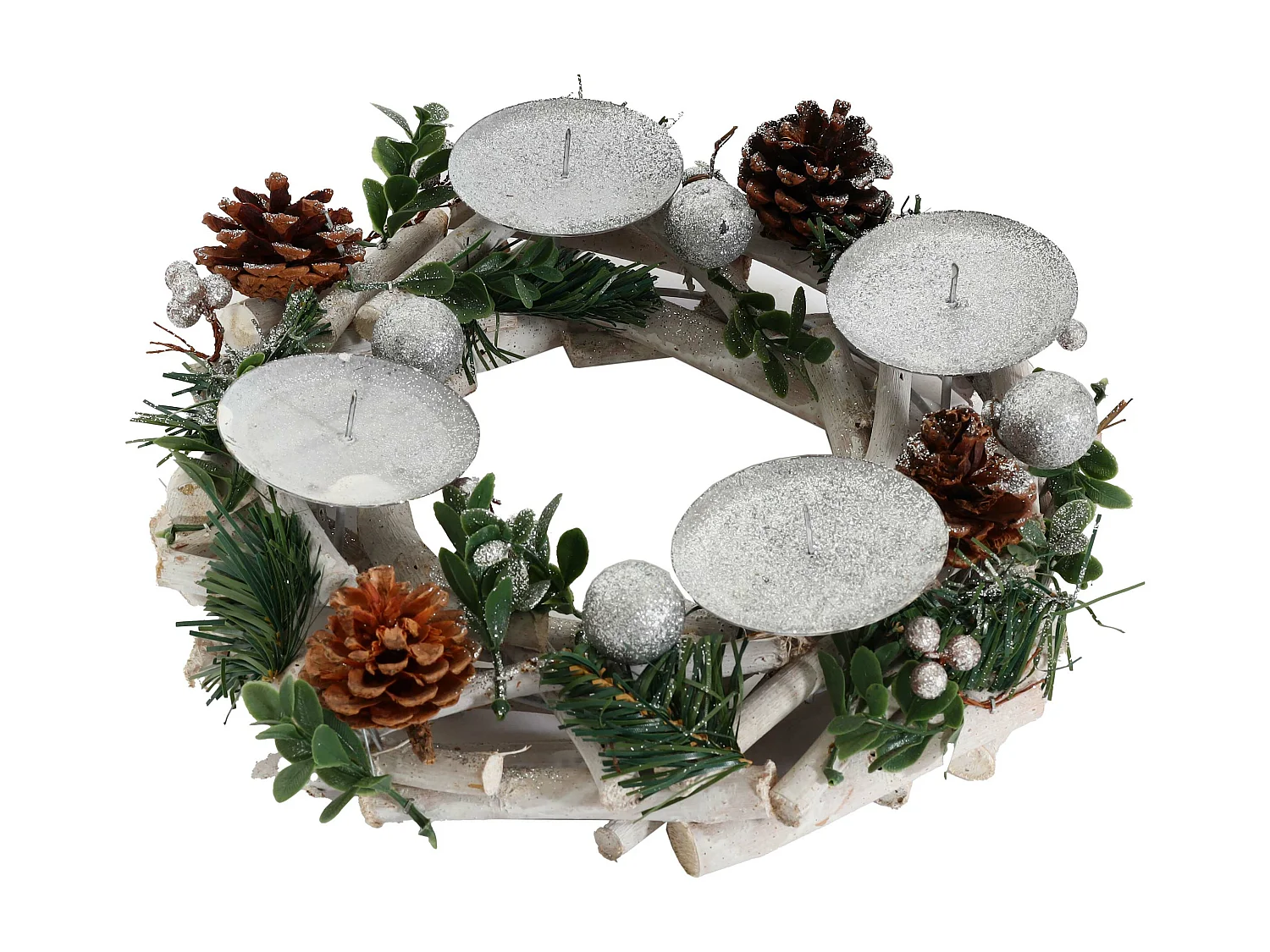 Portacandele natalizio avvento Natale MCW-M12 legno bianco argento ~ circolare senza candele