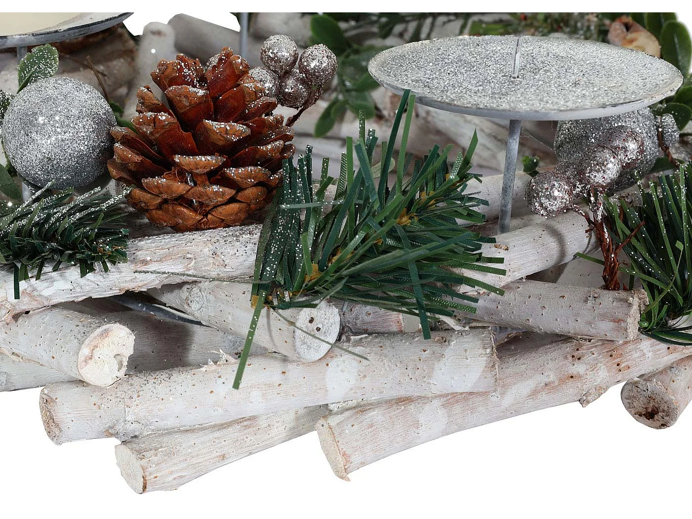 Portacandele natalizio avvento Natale MCW-M12 legno bianco argento ~ circolare senza candele