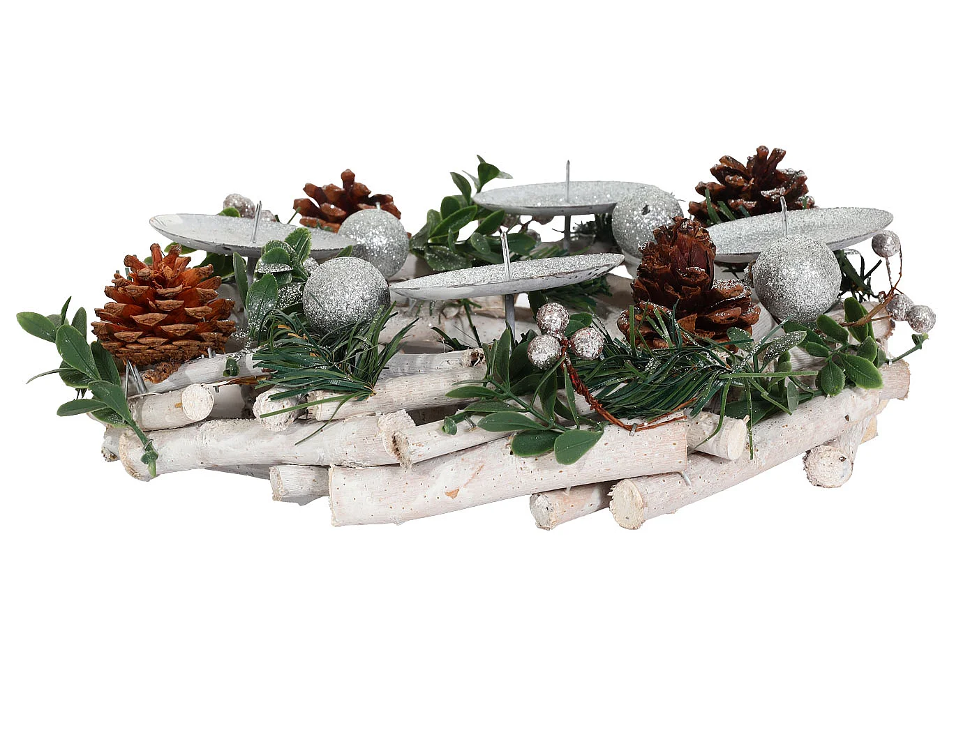 Portacandele natalizio avvento Natale MCW-M12 legno bianco argento ~ circolare senza candele