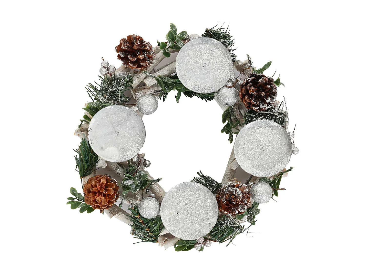 Portacandele natalizio avvento Natale MCW-M12 legno bianco argento ~ circolare senza candele