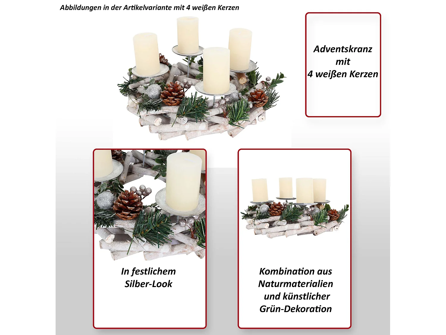 Portacandele natalizio avvento Natale MCW-M12 legno bianco argento ~ circolare senza candele