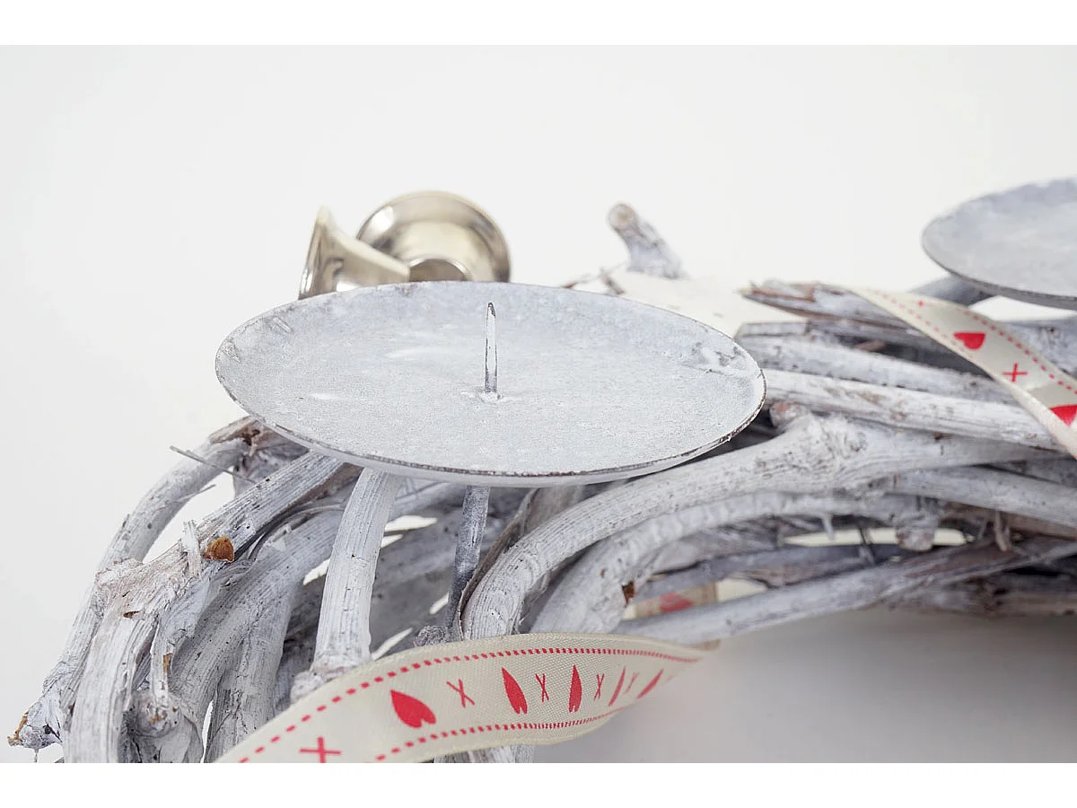 Couronne de l'avent en bois Ø 30cm avec bougies rouge,  bougies blanches