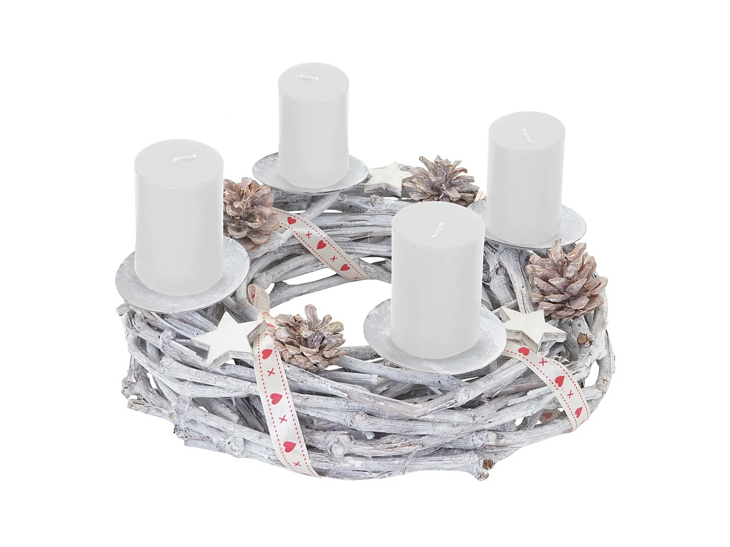 Couronne de l'avent en bois Ø 30cm avec bougies rouge,  bougies blanches