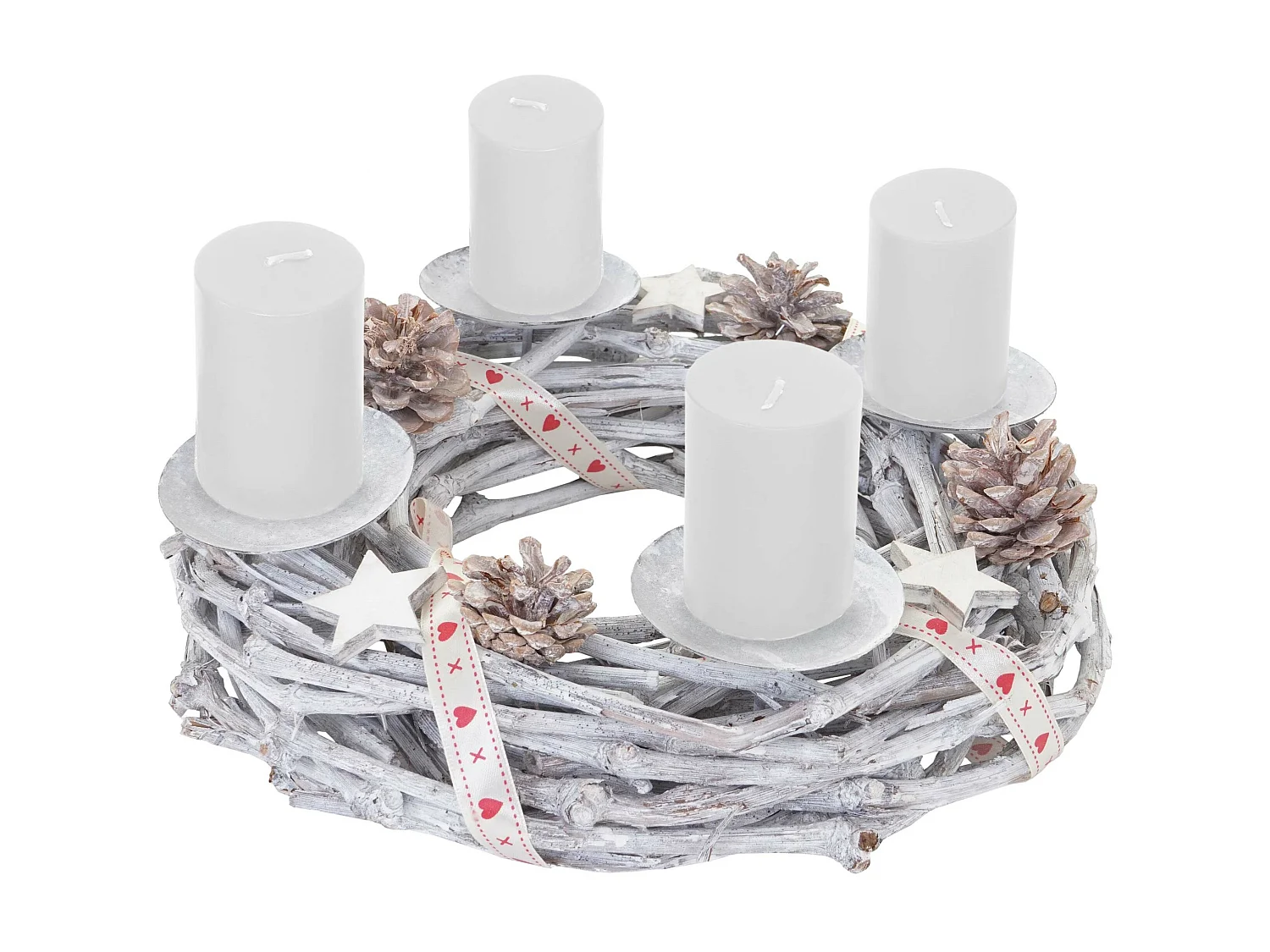 Coroa de Advento em madeira Ø 30cm com velas brancas,  com velas, branco