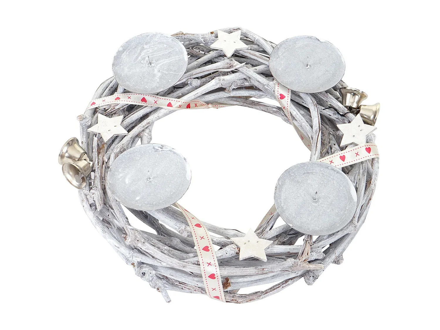 Coroa de Advento em madeira Ø 30cm com velas brancas,  com velas, branco