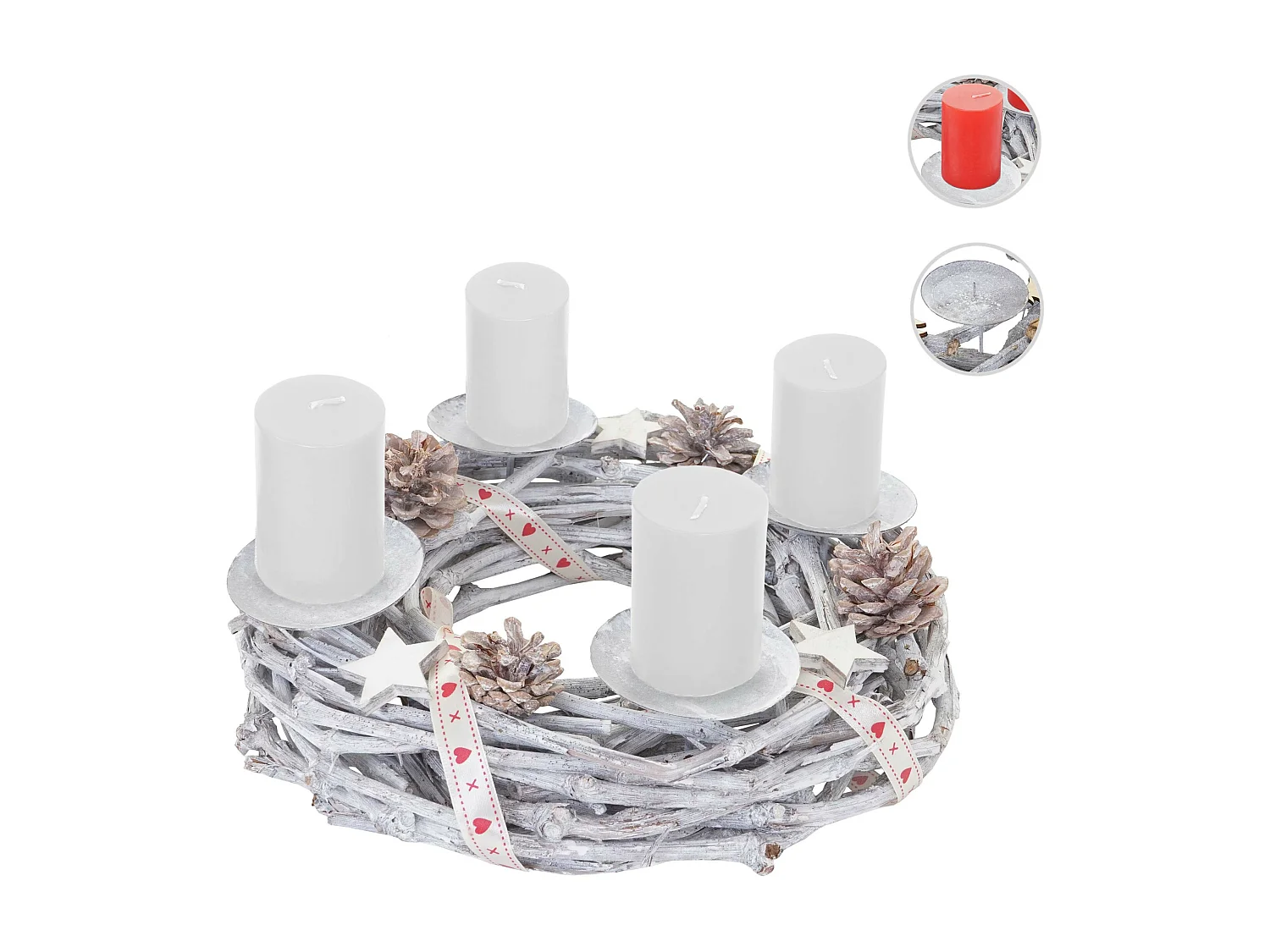 Coroa de Advento em madeira Ø 30cm com velas brancas,  com velas, branco