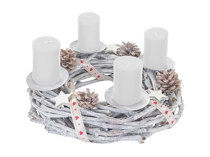 Couronne de l'avent en bois Ø 30cm avec bougies rouge,  bougies blanches