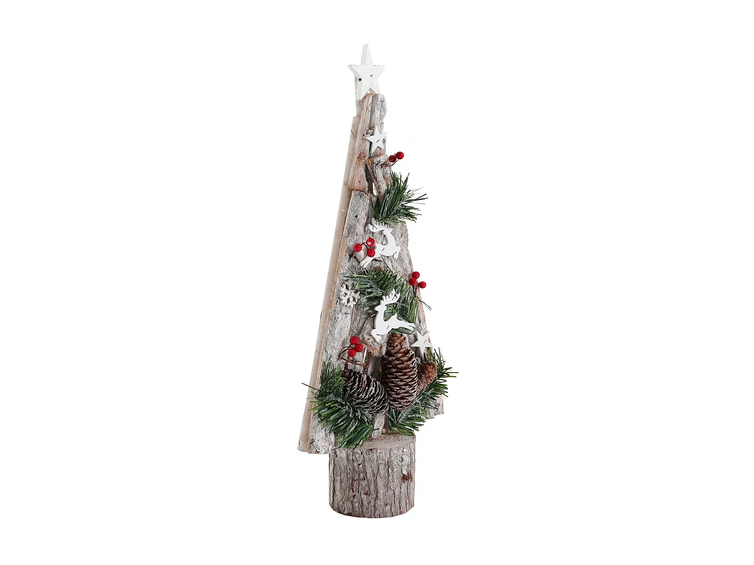 Albero di natale decorativo MCW-M16 con addobi natalizi legno 57x23x10cm
