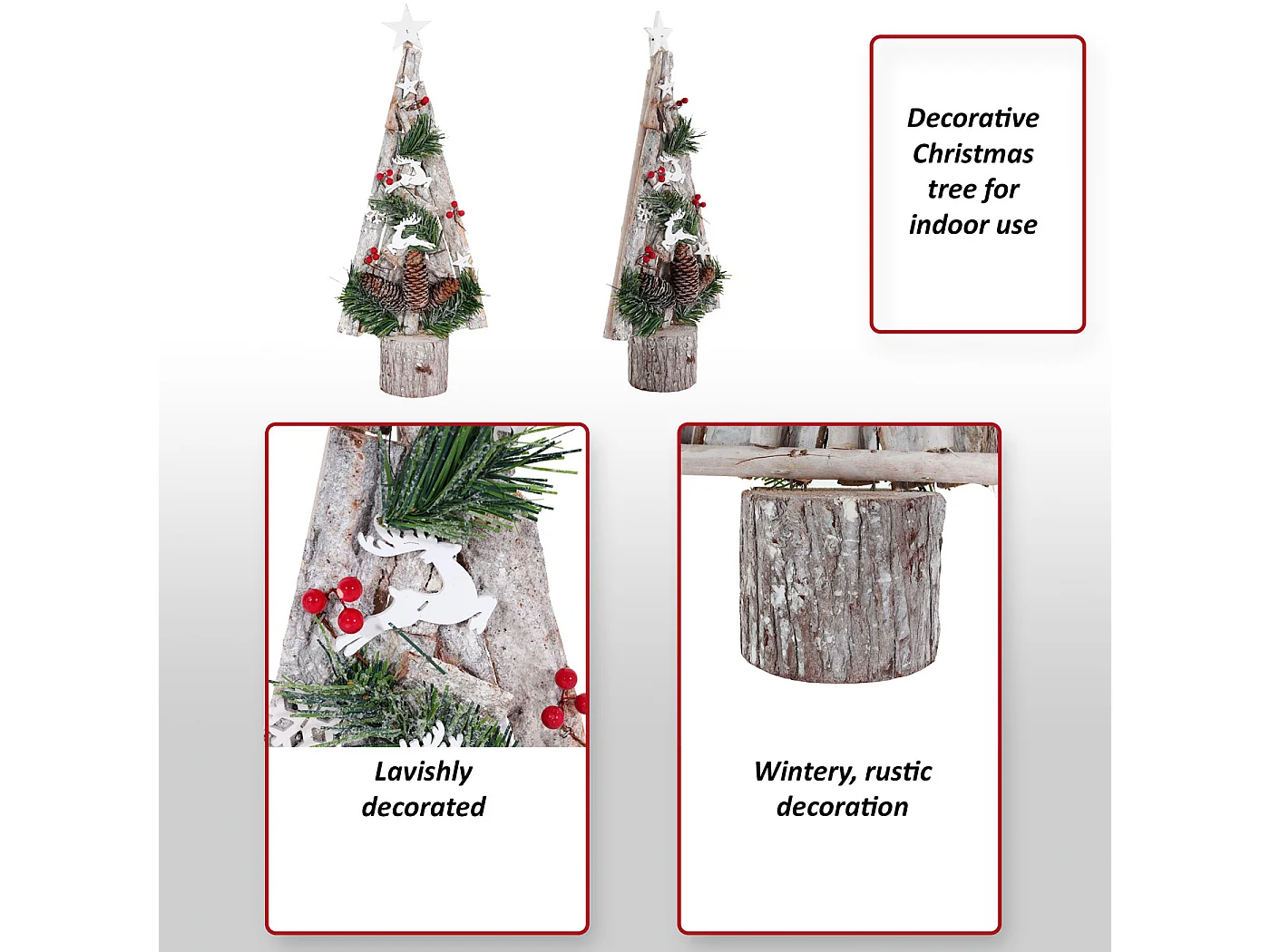Albero di natale decorativo MCW-M16 con addobi natalizi legno 57x23x10cm